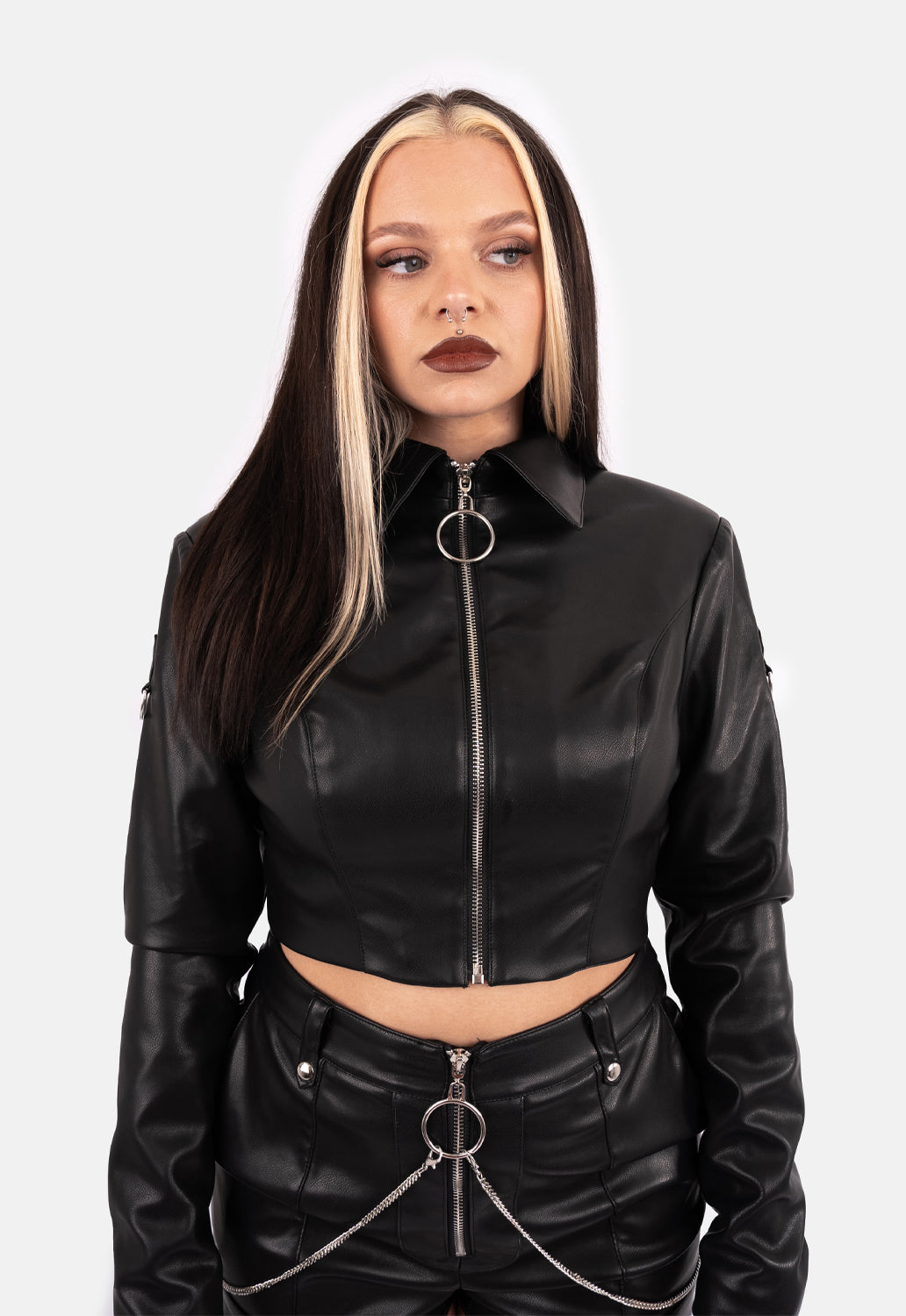 Adela Zip Front Crop PU Jacket