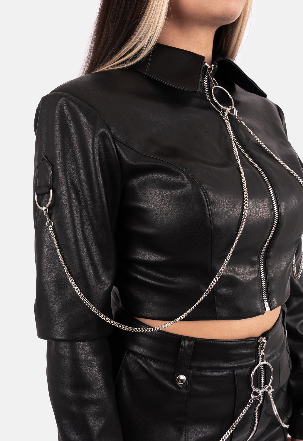 Adela Zip Front Crop PU Jacket