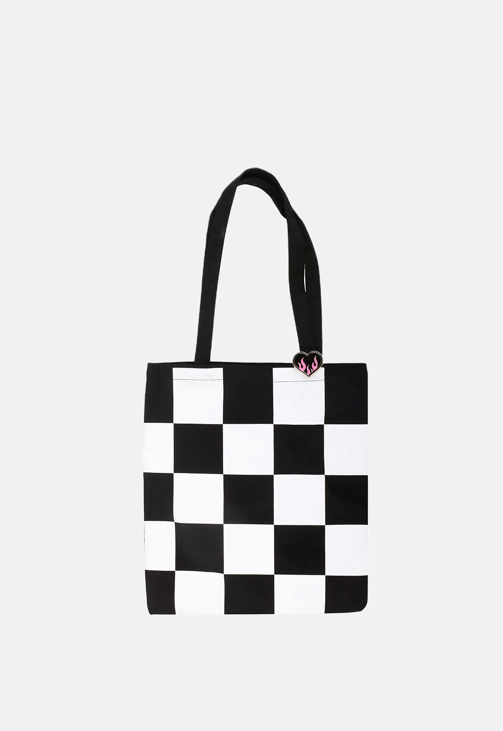 Checkered Pin Badge Tote Bag
