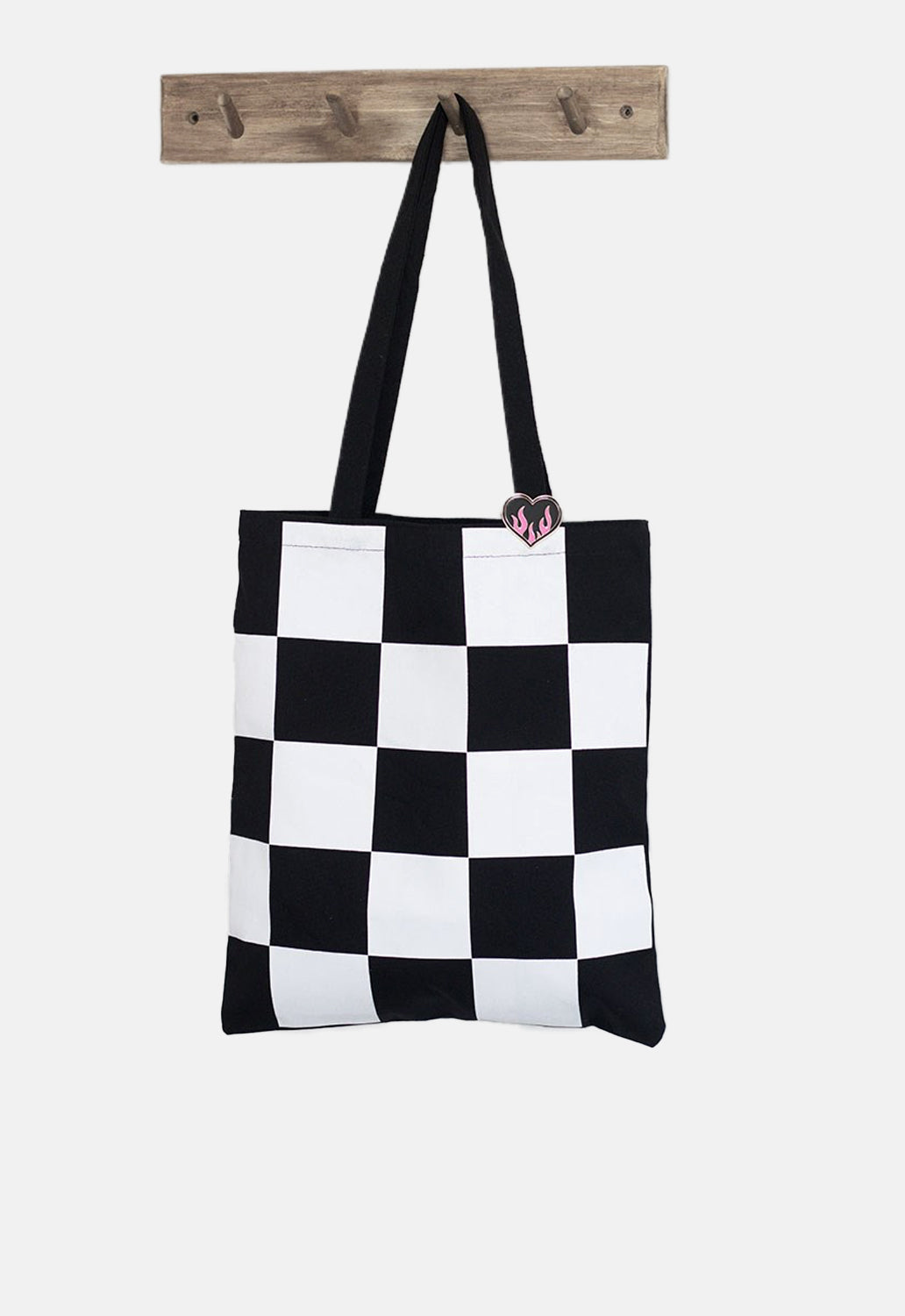 Checkered Pin Badge Tote Bag