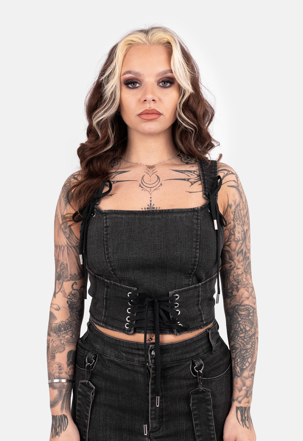 Demona Lace Denim Corset Top