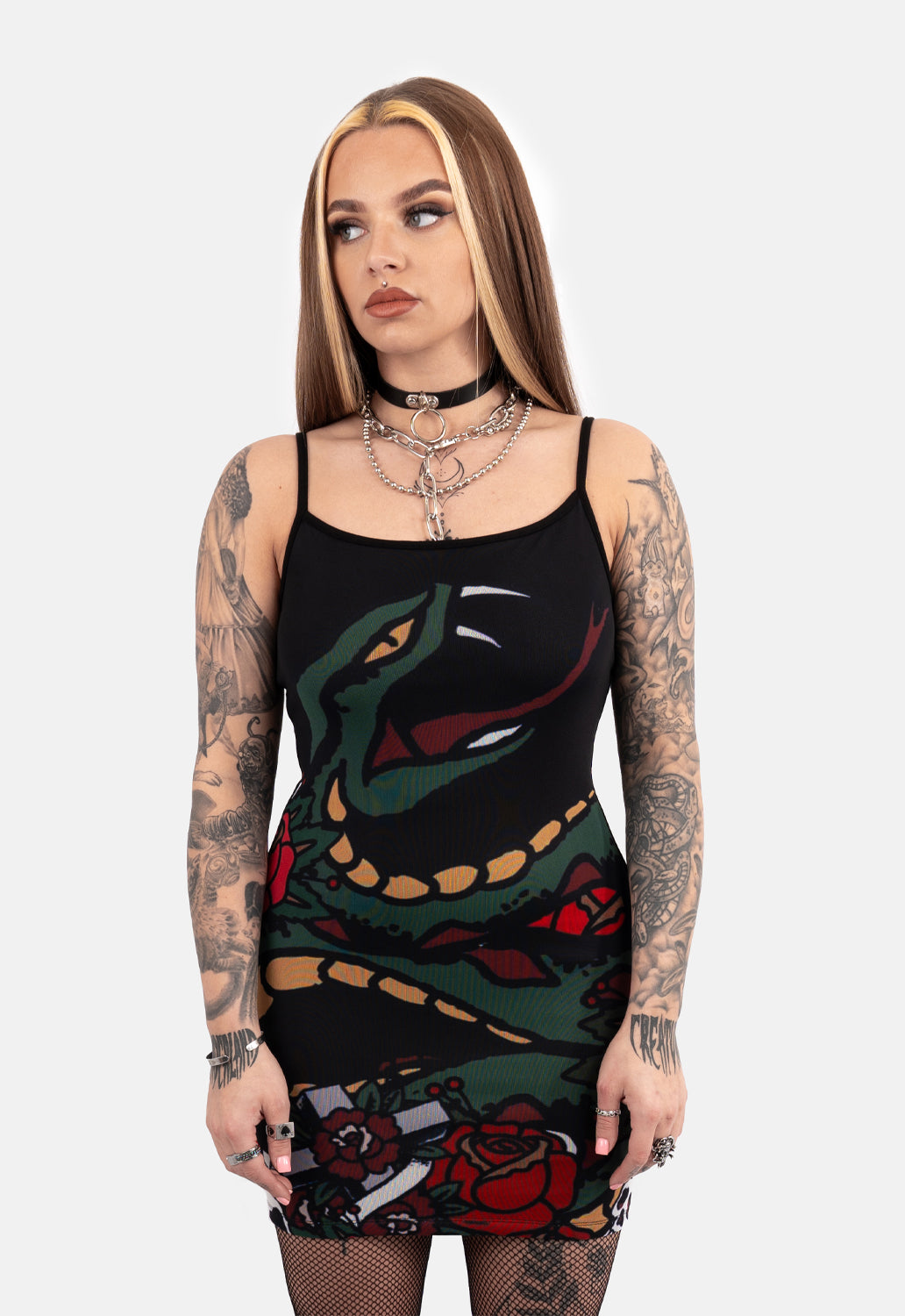 Donna Mesh Printed Slip Dress