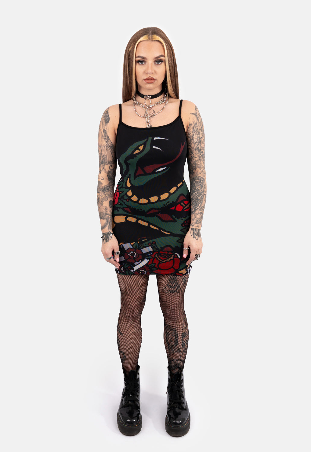 Donna Mesh Printed Slip Dress