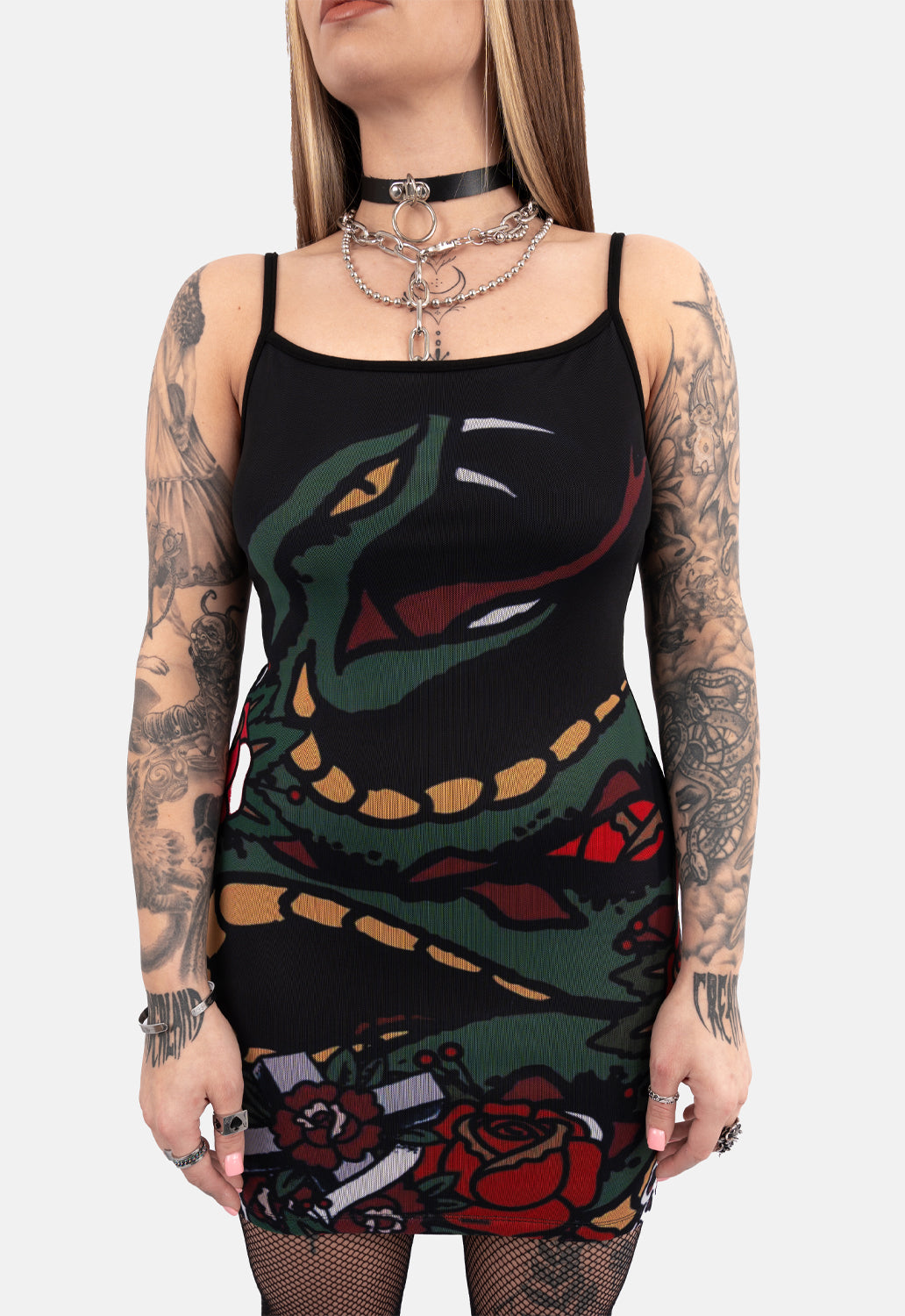 Donna Mesh Printed Slip Dress