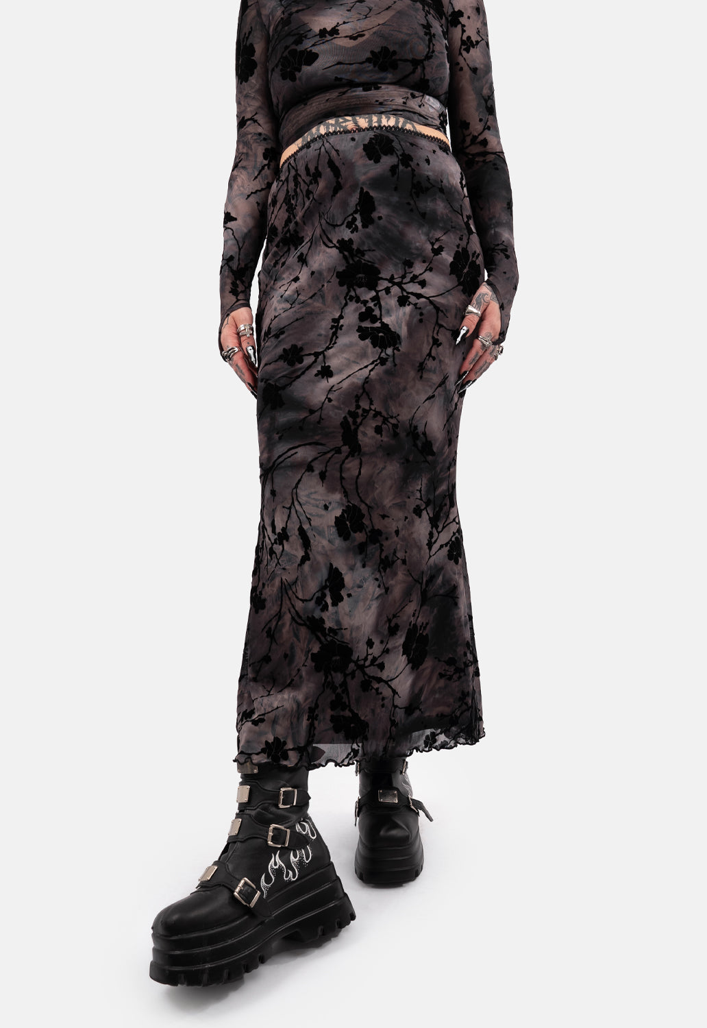 Endora Flocked Maxi Skirt