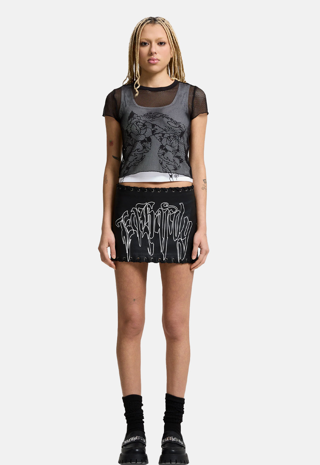 Gothic Braid Denim Mini Skirt