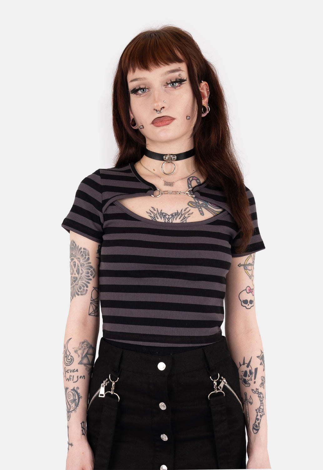 Kye Striped Front Cut Out Top