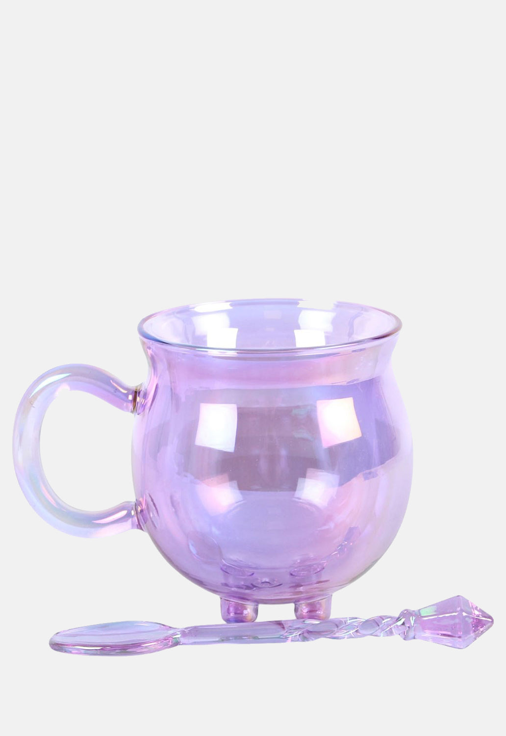 Purple Double Walled Glass Cauldron Mug With Spoon