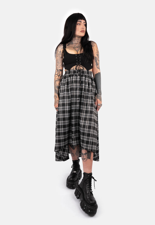 Rave Dip Hem Check Maxi Skirt