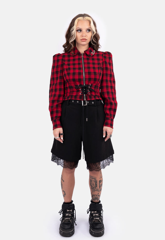 Rebel Lace Check Crop Long Sleeved Top