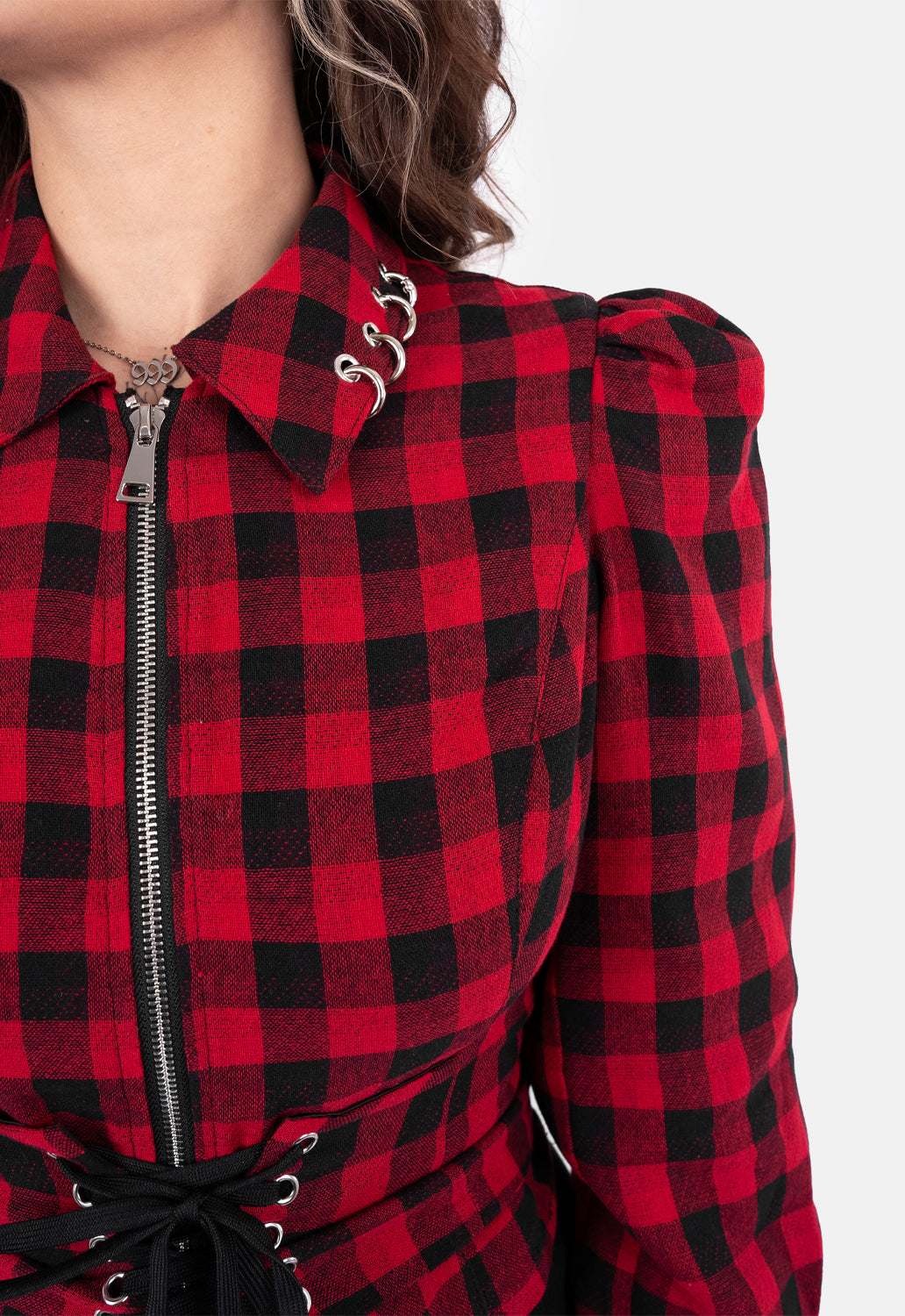 Rebel Lace Check Crop Long Sleeved Top