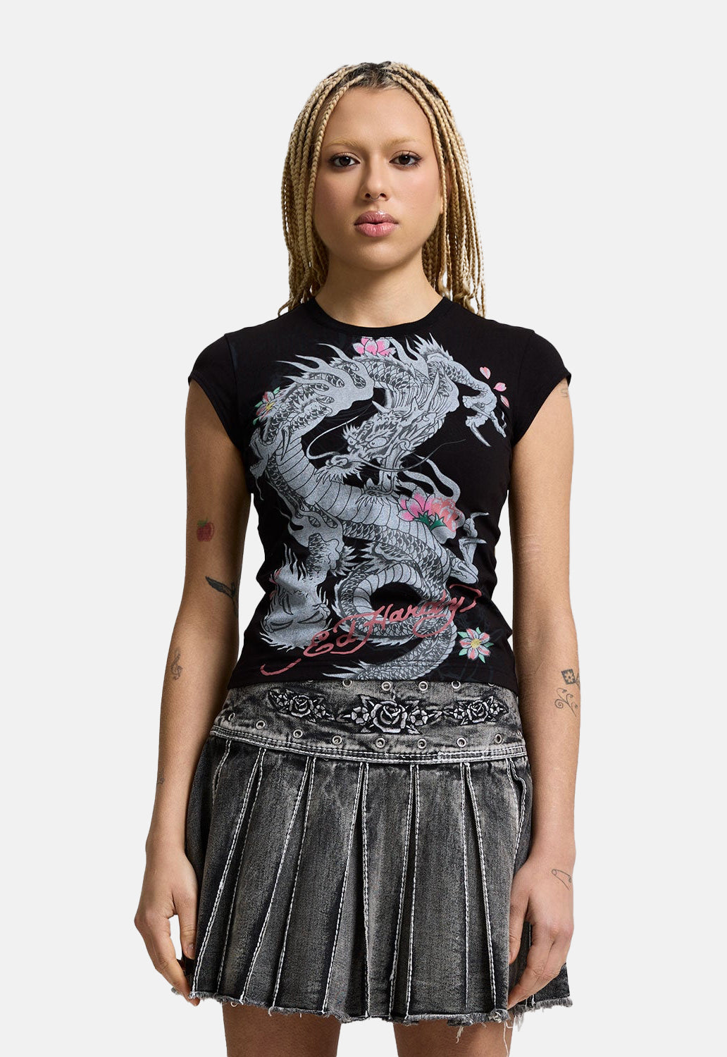 Dragon Floral Cap Sleeve Tee