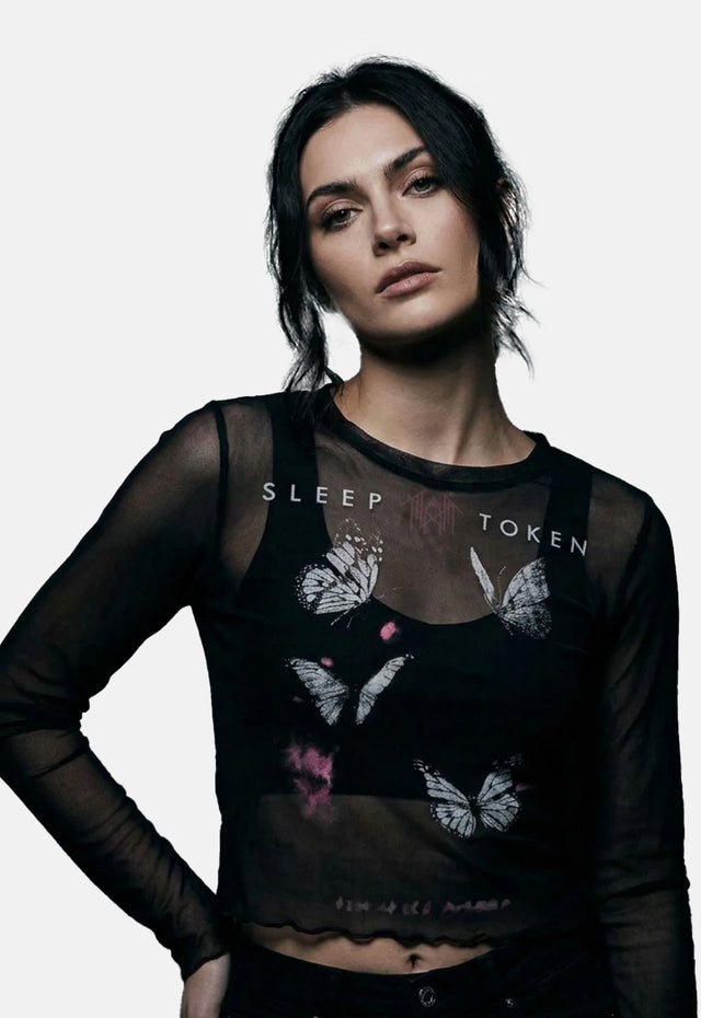 Butterflies Mesh Long Sleeved Crop Top