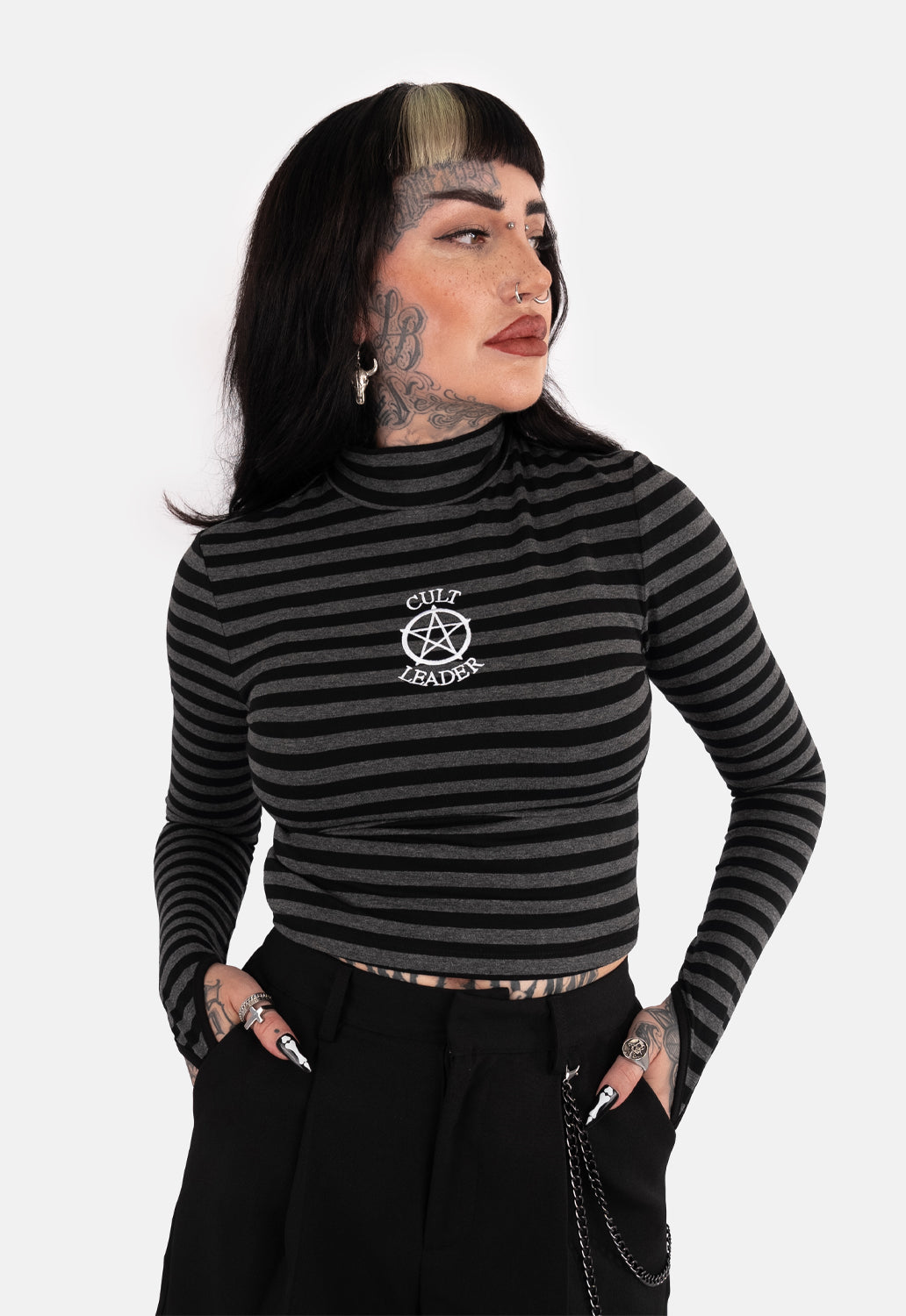 Sage High Neck Stripe Top