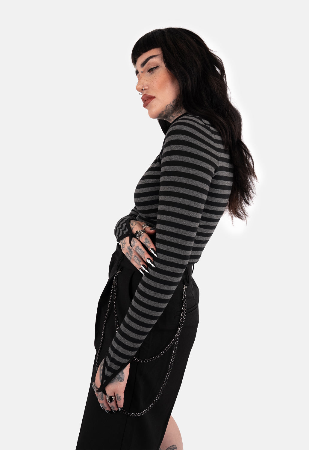 Sage High Neck Stripe Top