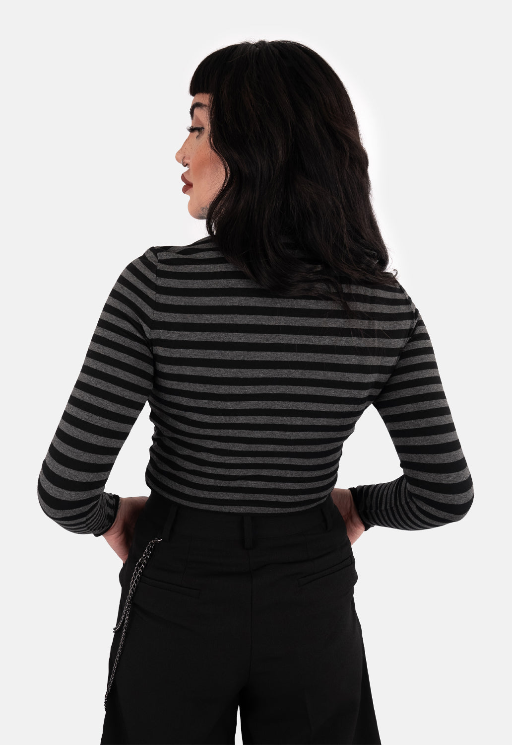 Sage High Neck Stripe Top