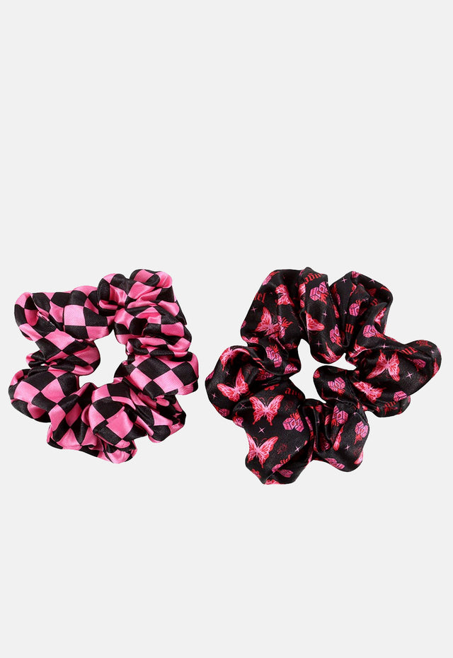 Rebel Butterfly & Checkerboard Hair Scrunchies 2 Pack