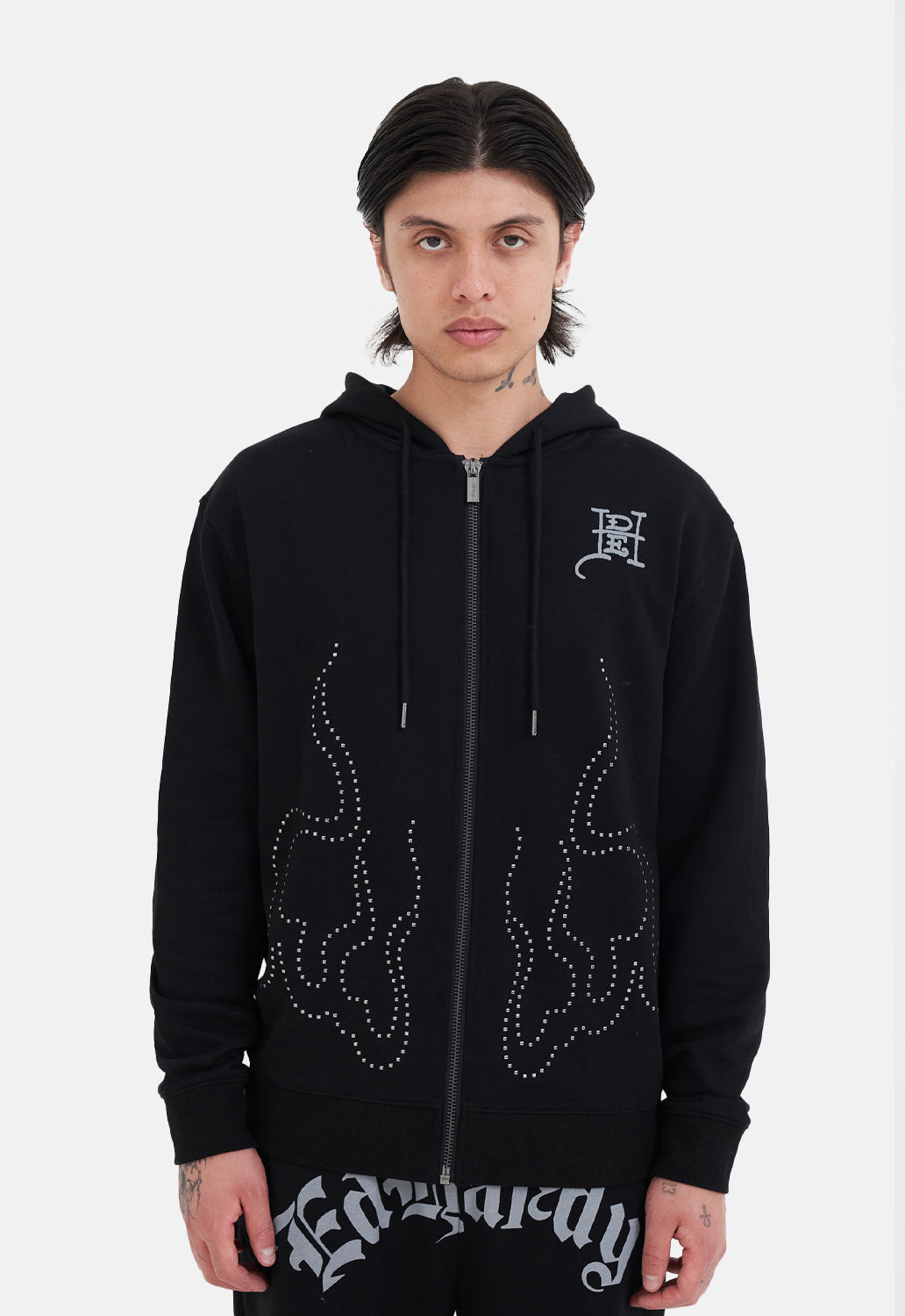 Metal Stud Detail Zip Hoodie