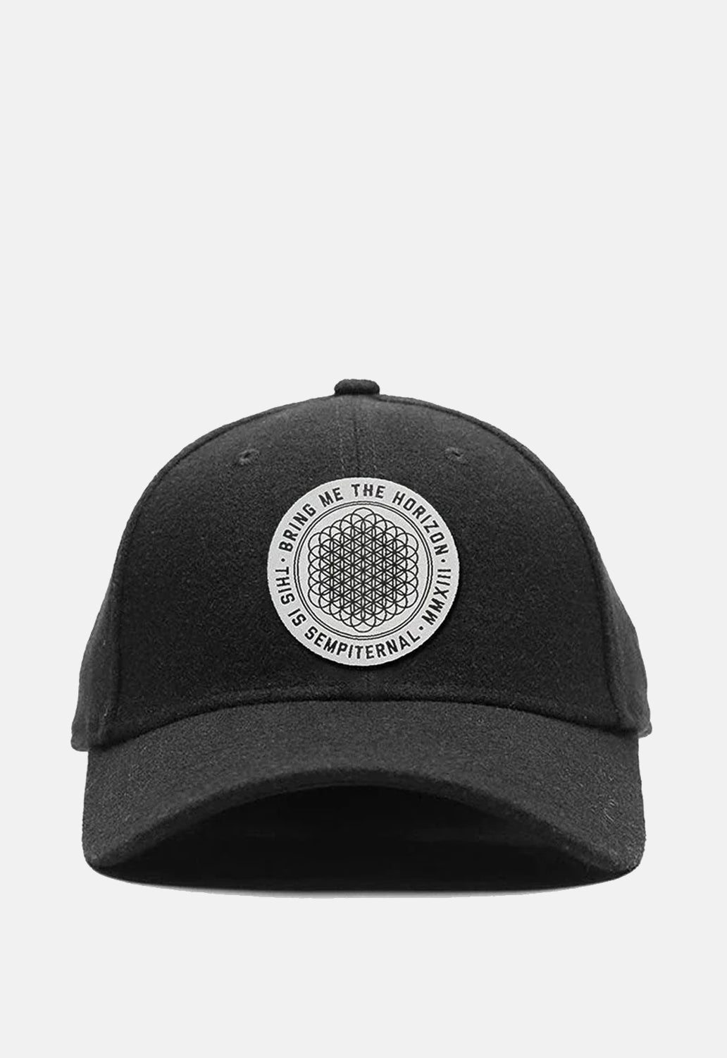 Black Bring Me The Horizon Sempiternal Cap band merch. Regular fit, baseball cap made from polyester material. Features embroidered stitched band design on the front. One size fits most with adjustable snap fastening at the back.