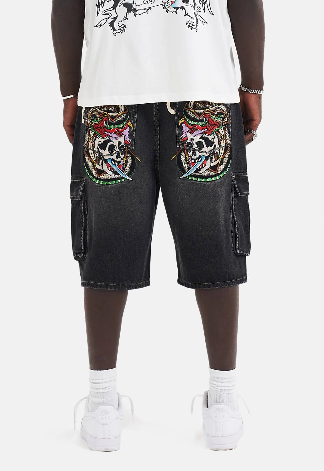 デニム・ジーパン NOT4NERD Dagger Tribal Logo Bermuda Sweat Shorts Charcoal J skulldaggersnakejorts_1.jpg?