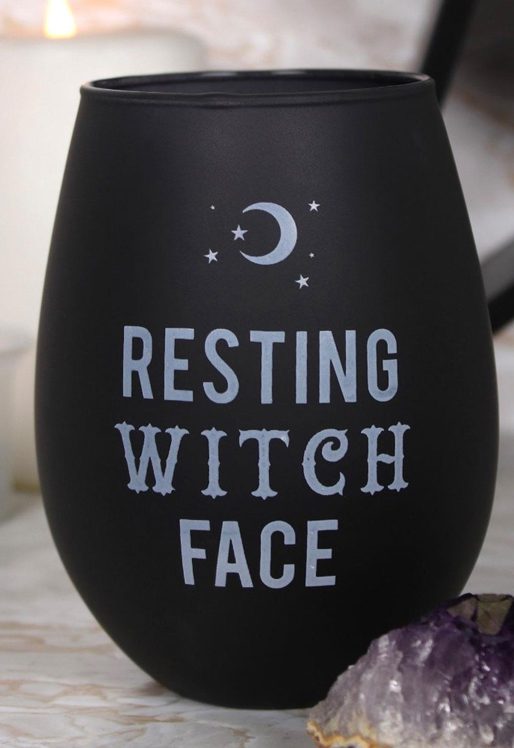 Resting Witch Face Stemless Wine Glass