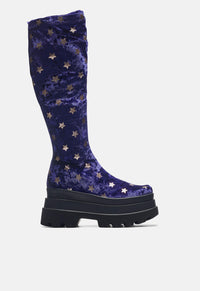 Celestial Dusk Trident Velvet Long Boots