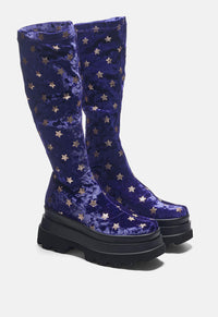 Celestial Dusk Trident Velvet Long Boots