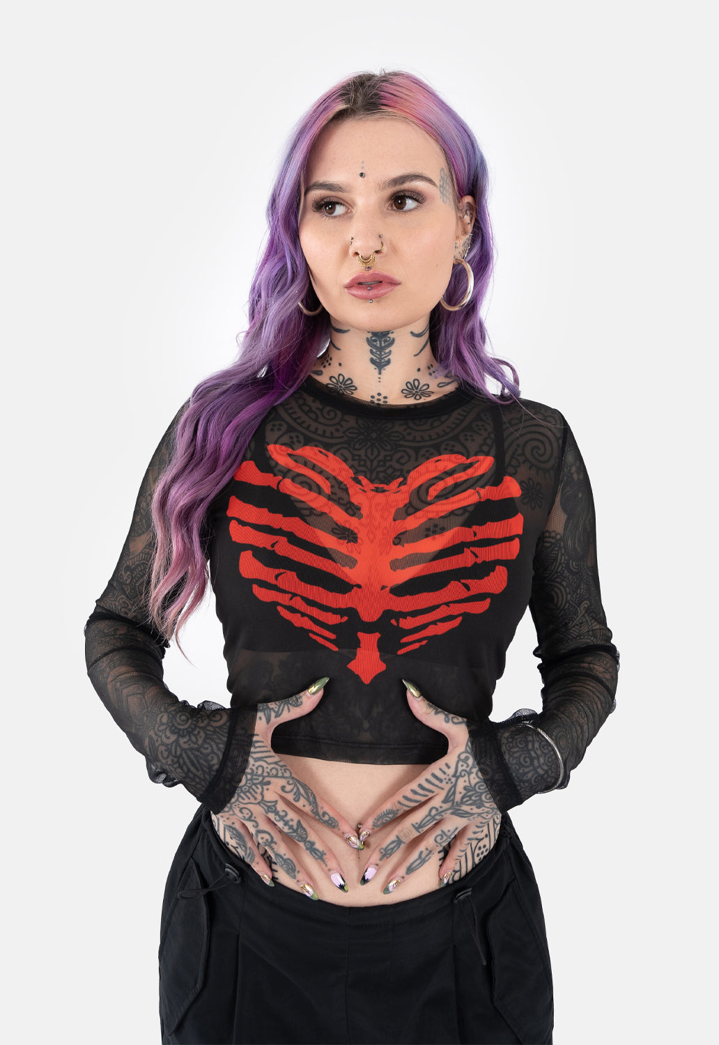 Donnie Mesh Heart Print Top