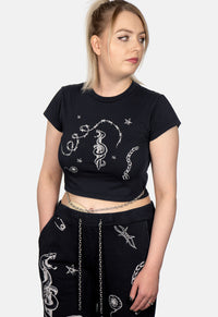 Doodle Print Chain Crop Top