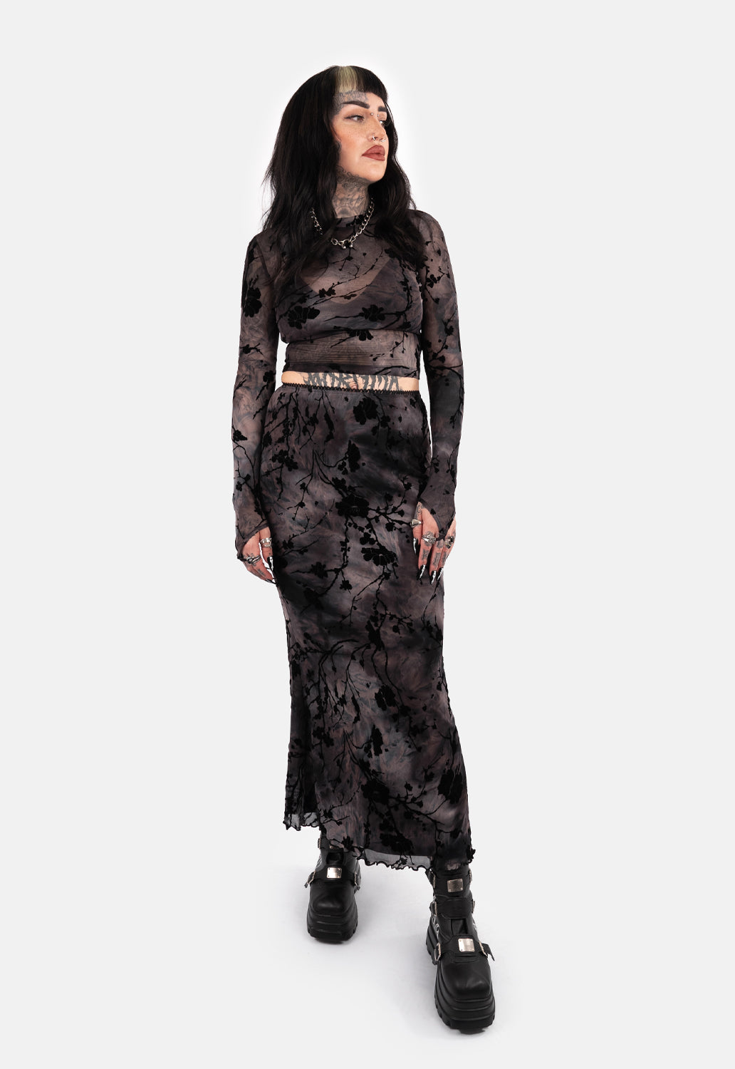 Endora Flocked Maxi Skirt