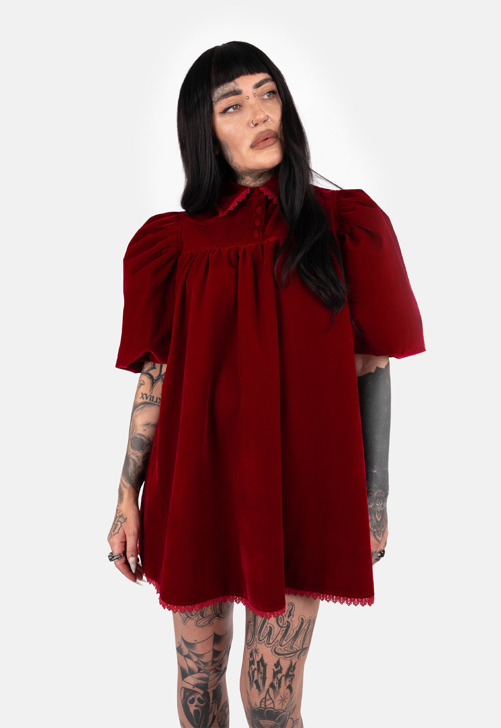 Esme Velvet Baby Doll Mini Dress