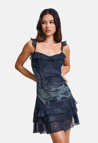 Flying Dragon Fitted Ruffle Dress