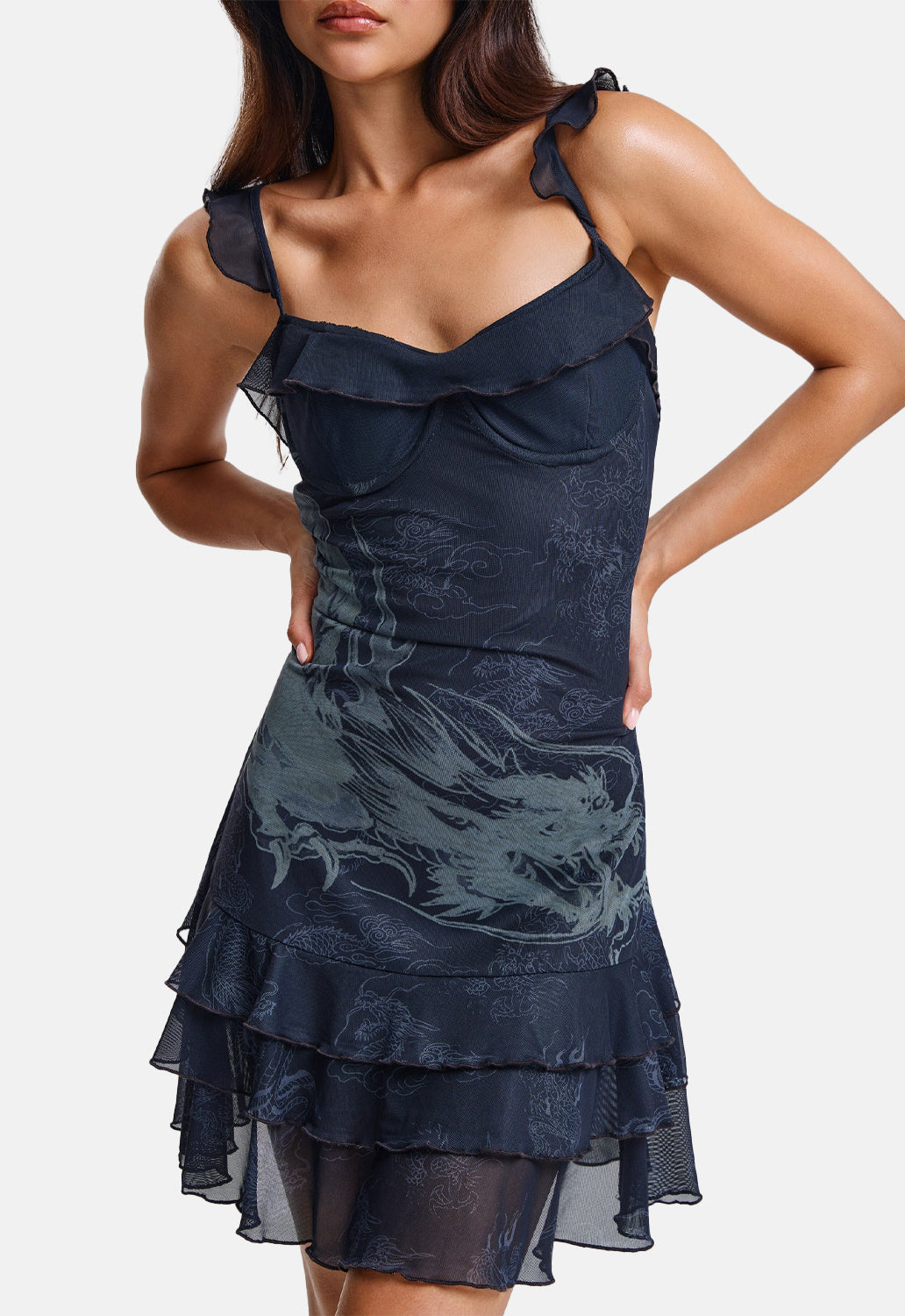 Flying Dragon Fitted Ruffle Dress