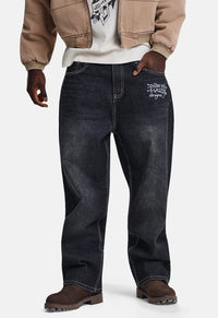 Flying Skull PU Applique Relaxed Jeans