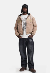 Flying Skull PU Applique Relaxed Jeans