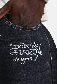 Flying Skull PU Applique Relaxed Jeans