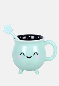 Mint Green Cauldron Mug With Wand Stirrer