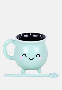 Mint Green Cauldron Mug With Wand Stirrer