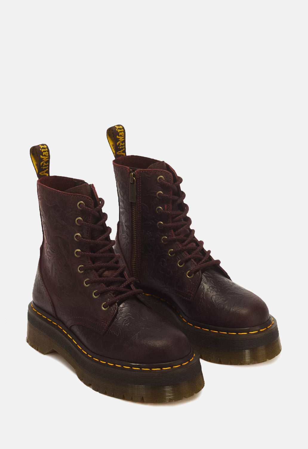 Jadon Floral Emboss 8 Eye Crazy Horse Leather Platform Boots