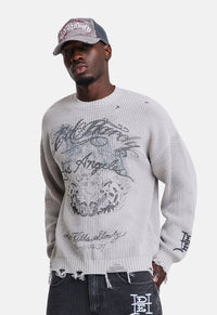 Distressed Los Angeles Knitted Relaxed Crew Jumper