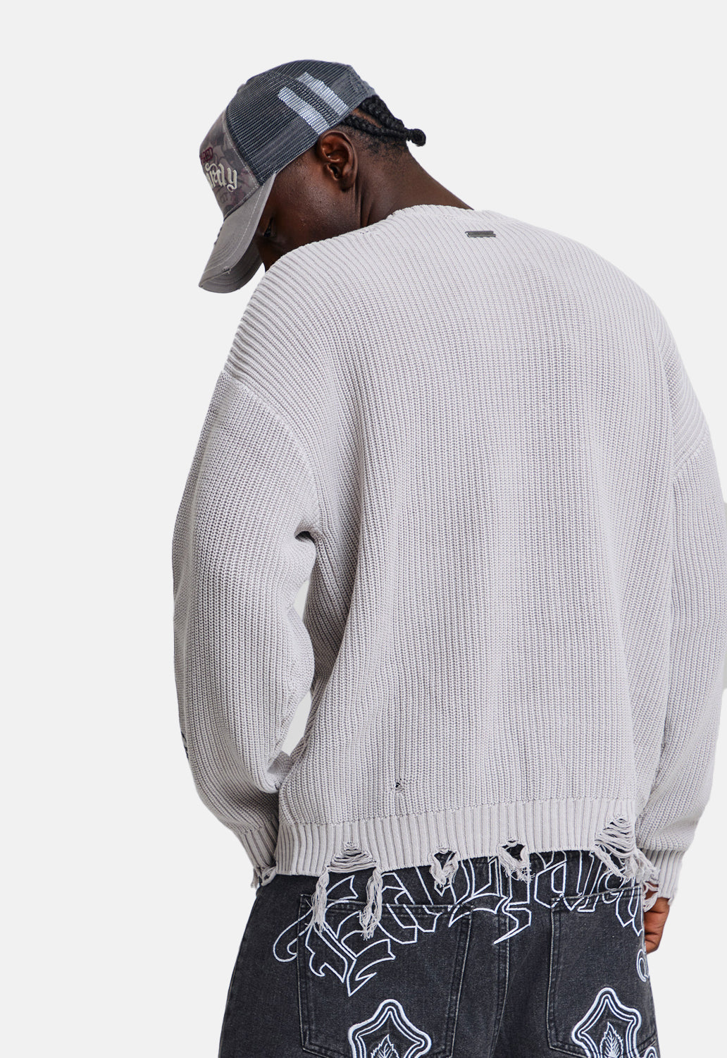 Distressed Los Angeles Knitted Relaxed Crew Jumper