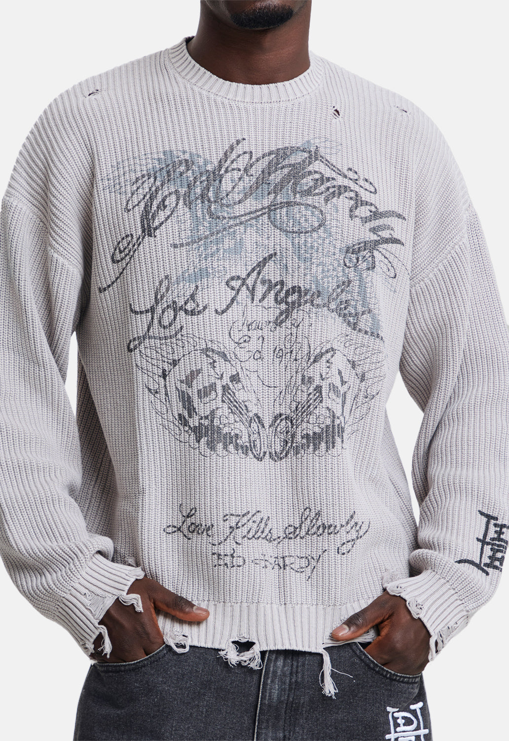 Distressed Los Angeles Knitted Relaxed Crew Jumper