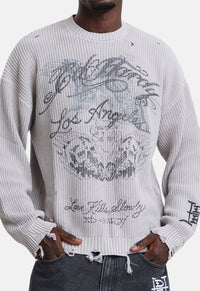 Distressed Los Angeles Knitted Relaxed Crew Jumper