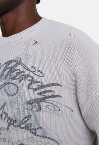Distressed Los Angeles Knitted Relaxed Crew Jumper