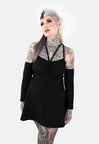 Noir Cross Strap Mini Skater Dress