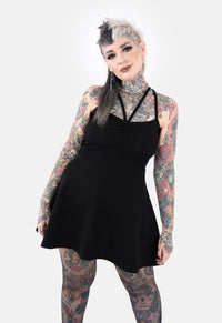 Noir Cross Strap Mini Skater Dress