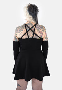 Noir Cross Strap Mini Skater Dress