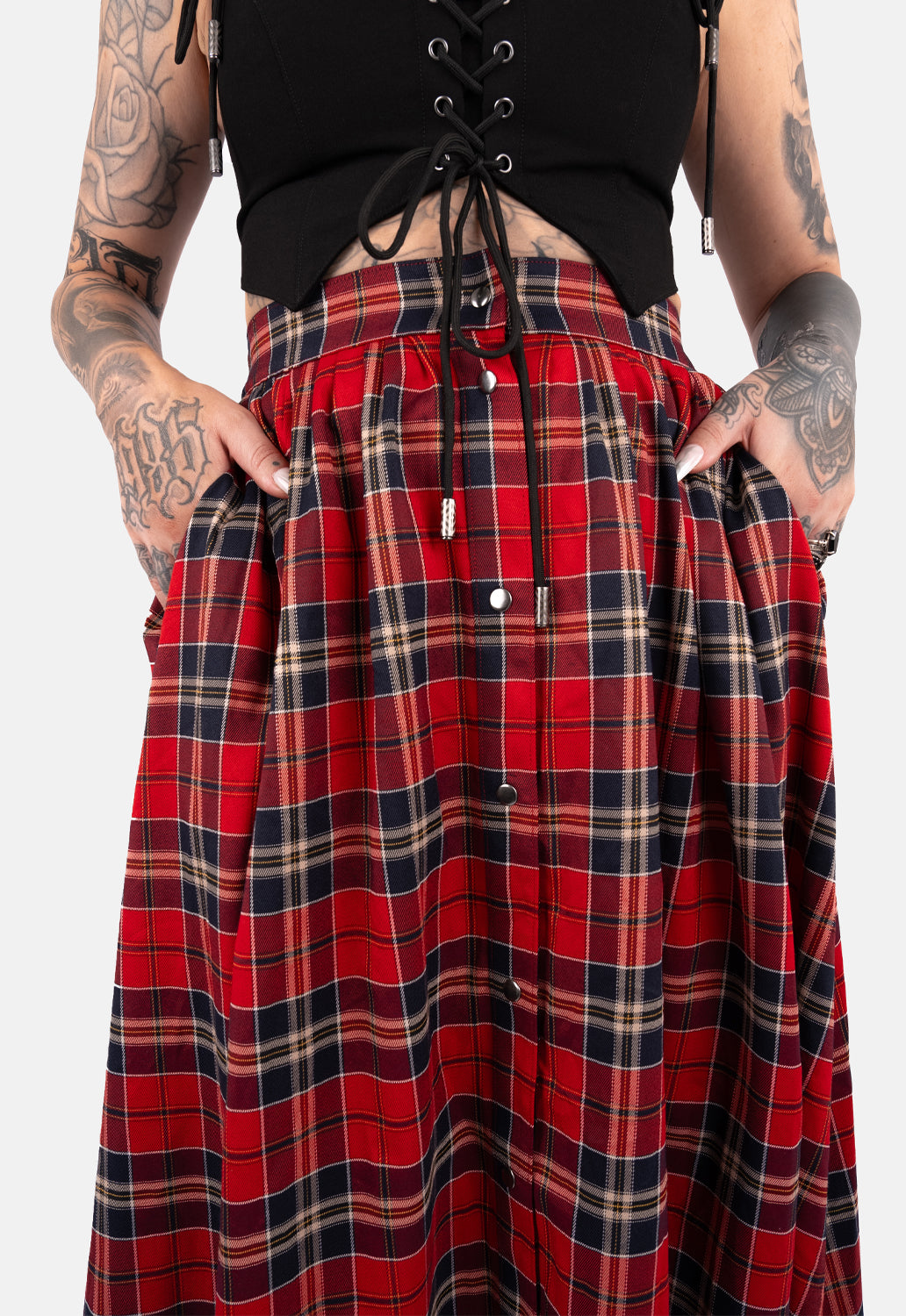 Rave Dip Hem Check Maxi Skirt