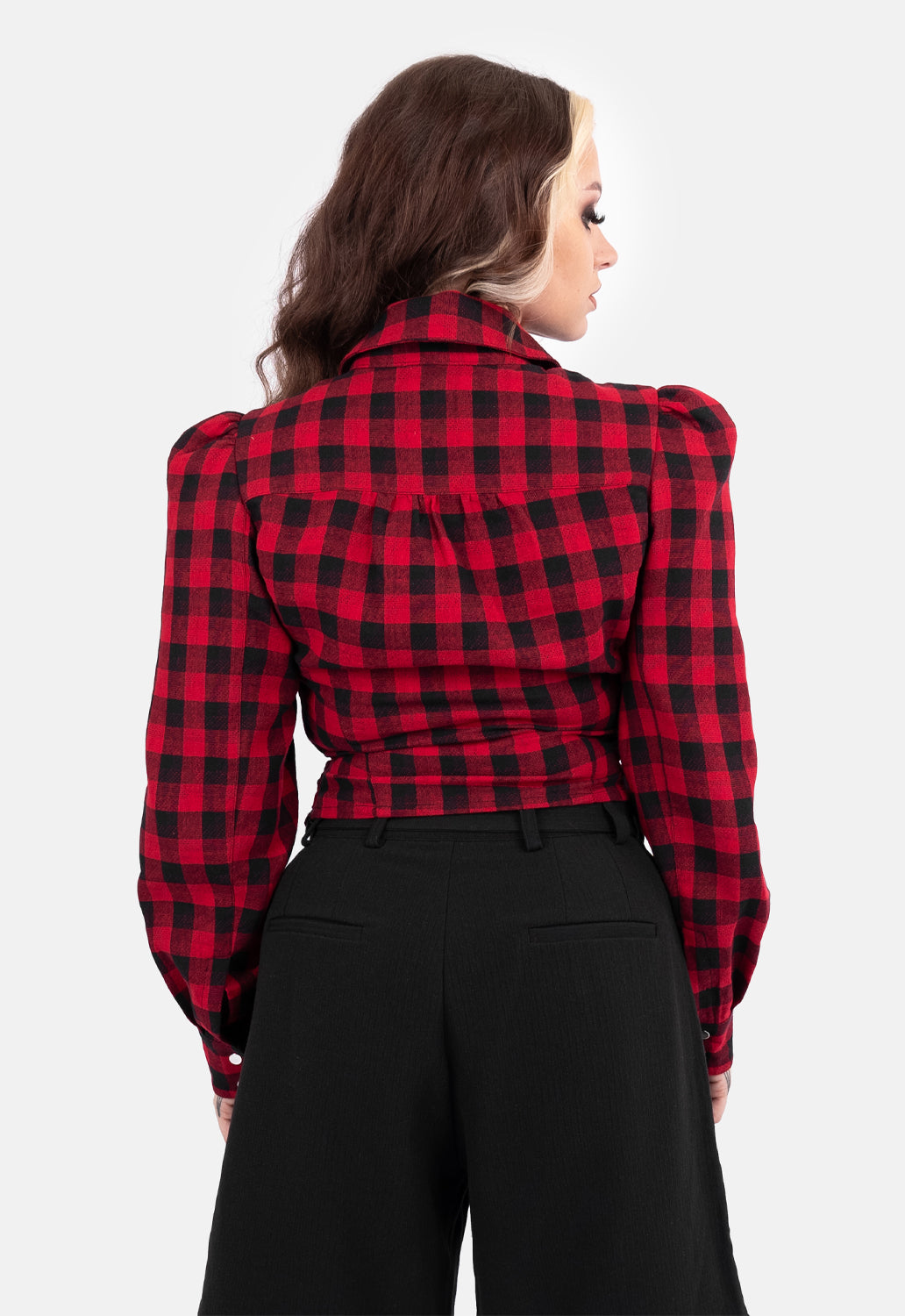 Rebel Lace Check Crop Long Sleeved Top