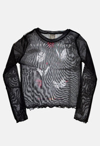Butterflies Mesh Long Sleeved Crop Top